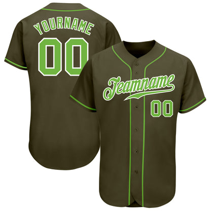 Custom Olive Neon Green-White Authentic Salute To Service Baseball Jersey - Sky-Custom