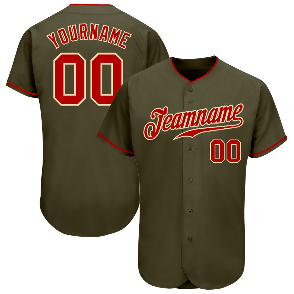 Custom Olive Red-Cream Authentic Salute To Service Baseball Jersey - Sky-Custom