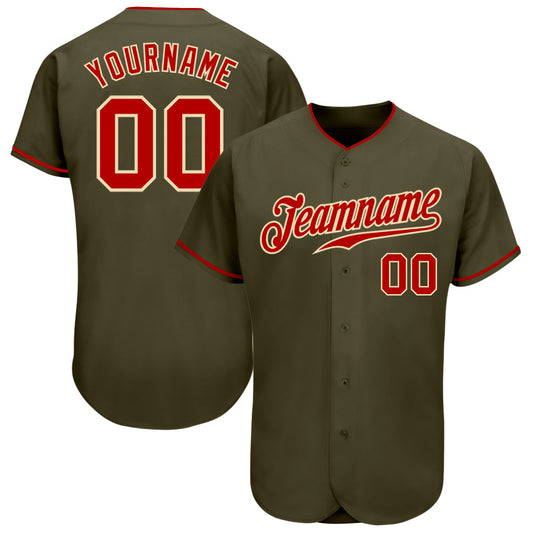 Custom Olive Red-Cream Authentic Salute To Service Baseball Jersey - Sky-Custom