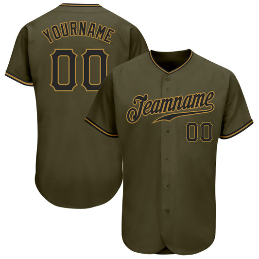 Custom Olive Black-Old Gold Authentic Salute To Service Baseball Jersey - Sky-Custom