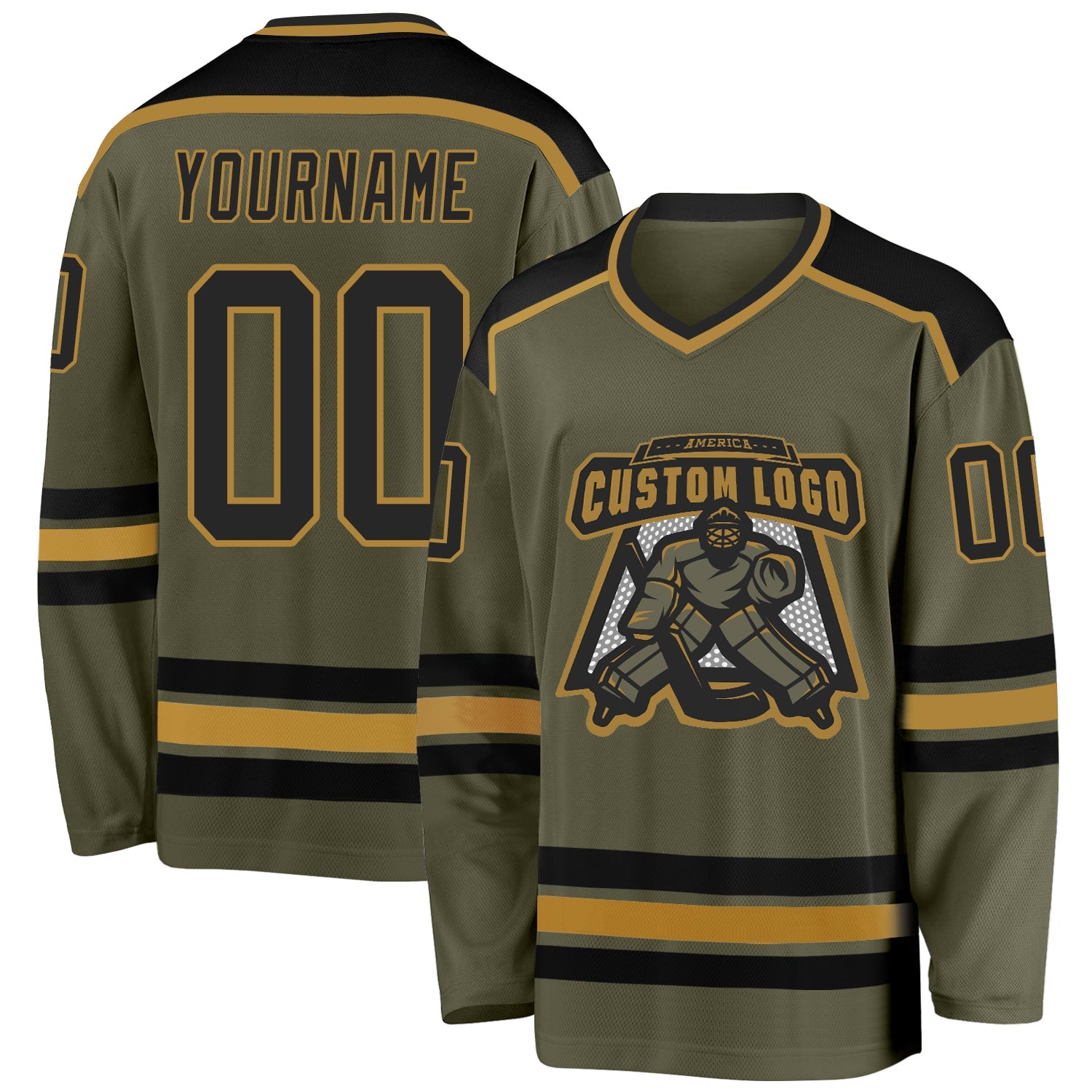 Custom Olive Black-Old Gold Salute To Service Hockey Jersey - Sky-Custom