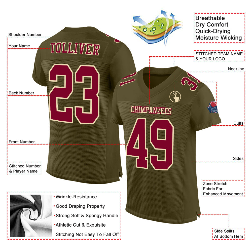 Custom Olive Maroon-Cream Mesh Authentic Salute To Service Football Jersey - Sky-Custom