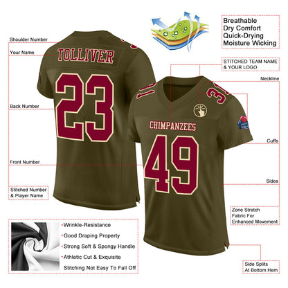 Custom Olive Maroon-Cream Mesh Authentic Salute To Service Football Jersey - Sky-Custom