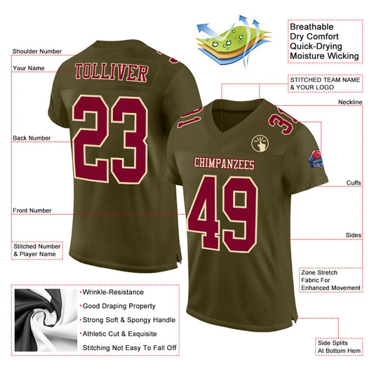 Custom Olive Maroon-Cream Mesh Authentic Salute To Service Football Jersey - Sky-Custom