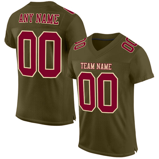 Custom Olive Maroon-Cream Mesh Authentic Salute To Service Football Jersey - Sky-Custom