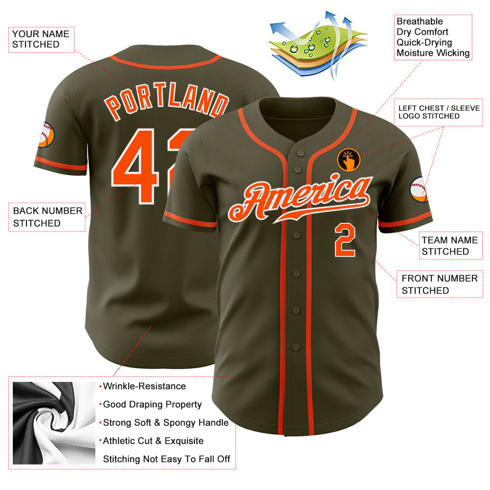 Custom Olive Orange-White Authentic Salute To Service Baseball Jersey - Sky-Custom