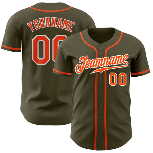 Custom Olive Orange-White Authentic Salute To Service Baseball Jersey - Sky-Custom