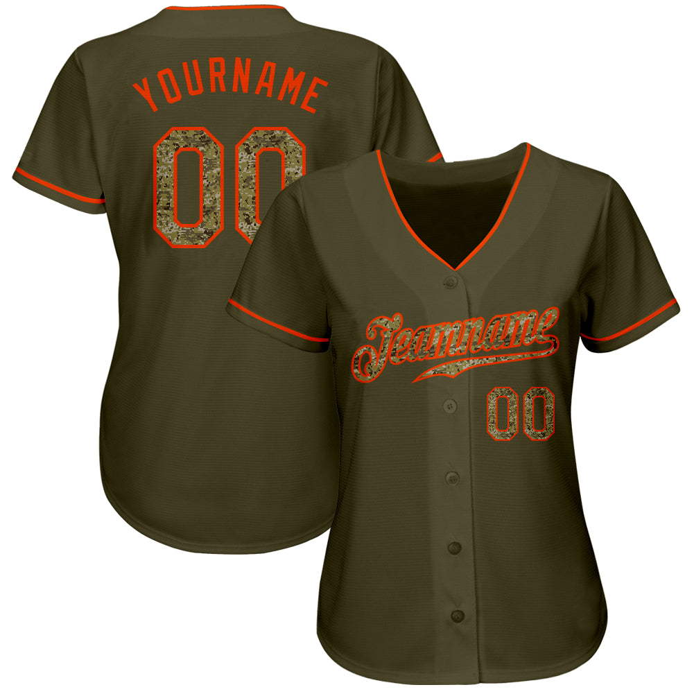 Custom Olive Camo-Orange Authentic Salute To Service Baseball Jersey - Sky-Custom