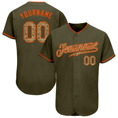 Custom Olive Camo-Orange Authentic Salute To Service Baseball Jersey - Sky-Custom