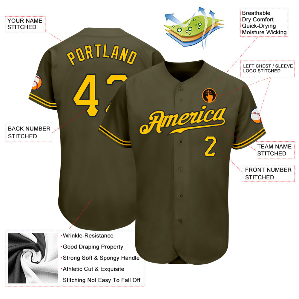 Custom Olive Gold-Black Authentic Salute To Service Baseball Jersey - Sky-Custom