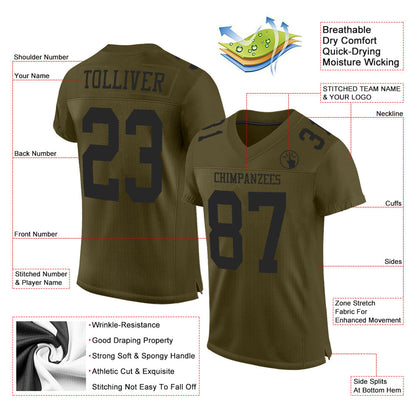 Custom Olive Black Mesh Authentic Salute To Service Football Jersey - Sky-Custom