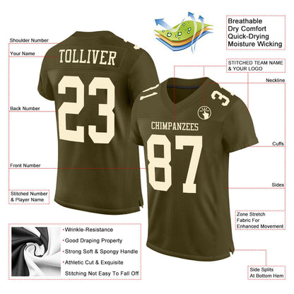 Custom Olive Cream Mesh Authentic Salute To Service Football Jersey - Sky-Custom