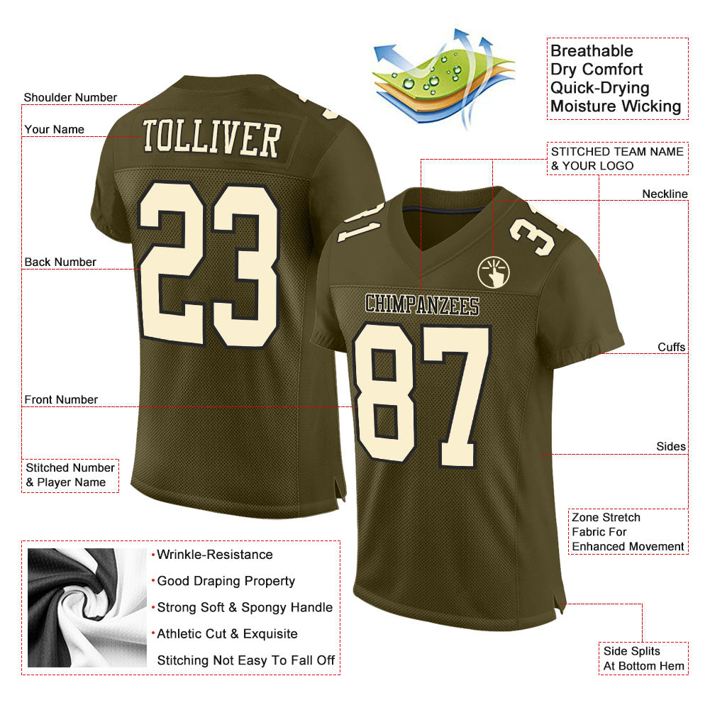 Custom Olive Cream-Black Mesh Authentic Salute To Service Football Jersey - Sky-Custom