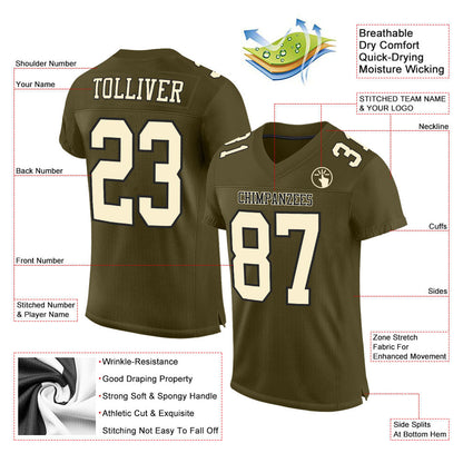 Custom Olive Cream-Black Mesh Authentic Salute To Service Football Jersey - Sky-Custom