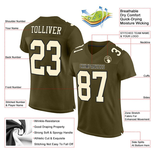 Custom Olive Cream-Black Mesh Authentic Salute To Service Football Jersey - Sky-Custom