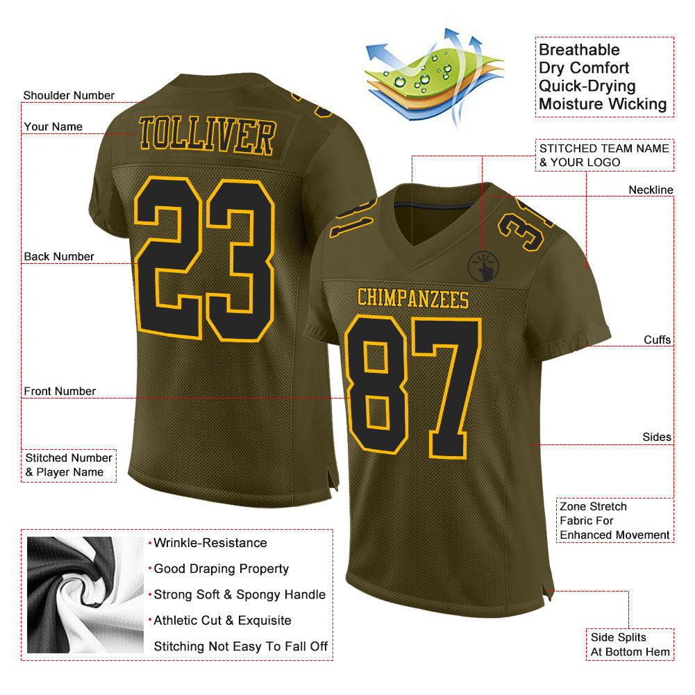 Custom Olive Black-Gold Mesh Authentic Salute To Service Football Jersey - Sky-Custom