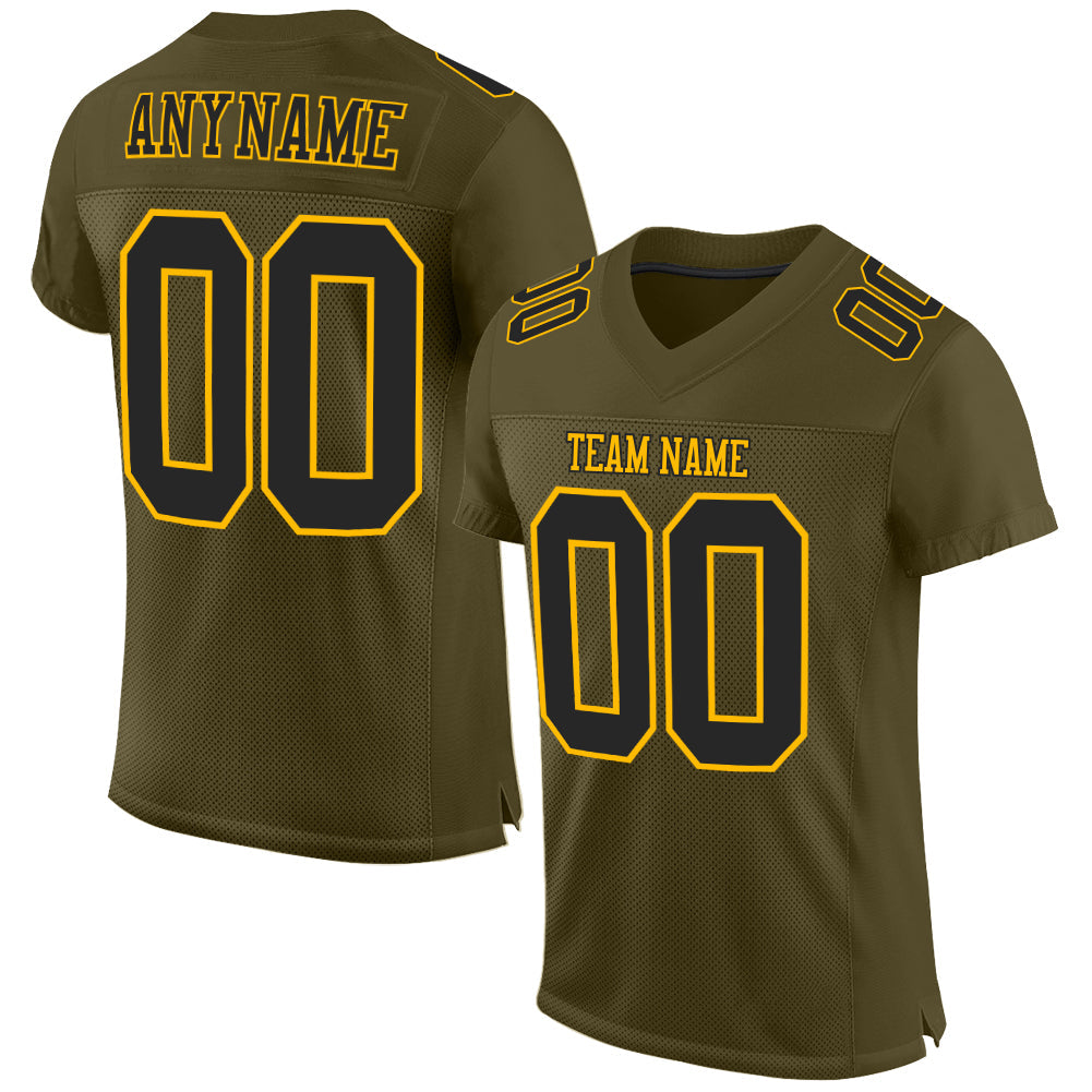 Custom Olive Black-Gold Mesh Authentic Salute To Service Football Jersey - Sky-Custom