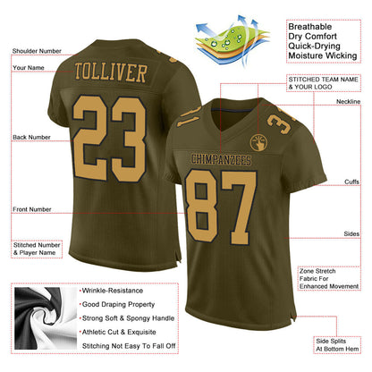 Custom Olive Old Gold-Black Mesh Authentic Salute To Service Football Jersey - Sky-Custom