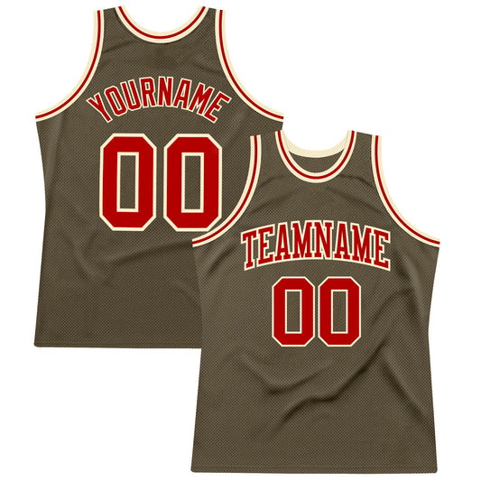 Custom Olive Red-Cream Authentic Throwback Salute To Service Basketball Jersey - Sky-Custom