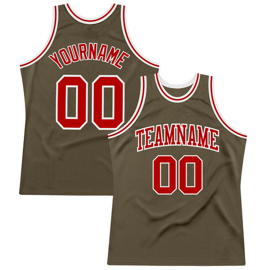 Custom Olive Red-White Authentic Throwback Salute To Service Basketball Jersey - Sky-Custom