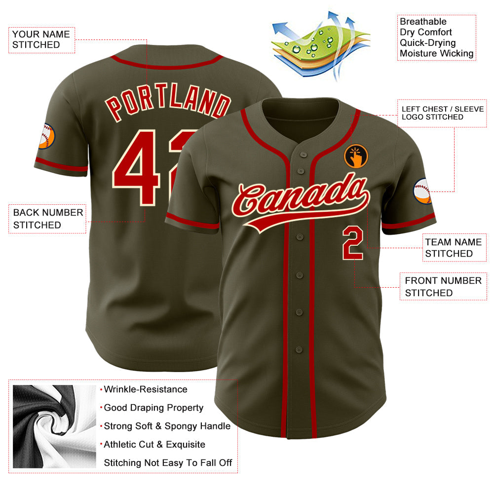Custom Olive Red-Cream Authentic Salute To Service Baseball Jersey - Sky-Custom