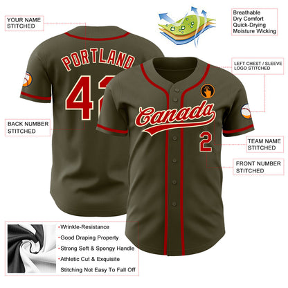 Custom Olive Red-Cream Authentic Salute To Service Baseball Jersey - Sky-Custom