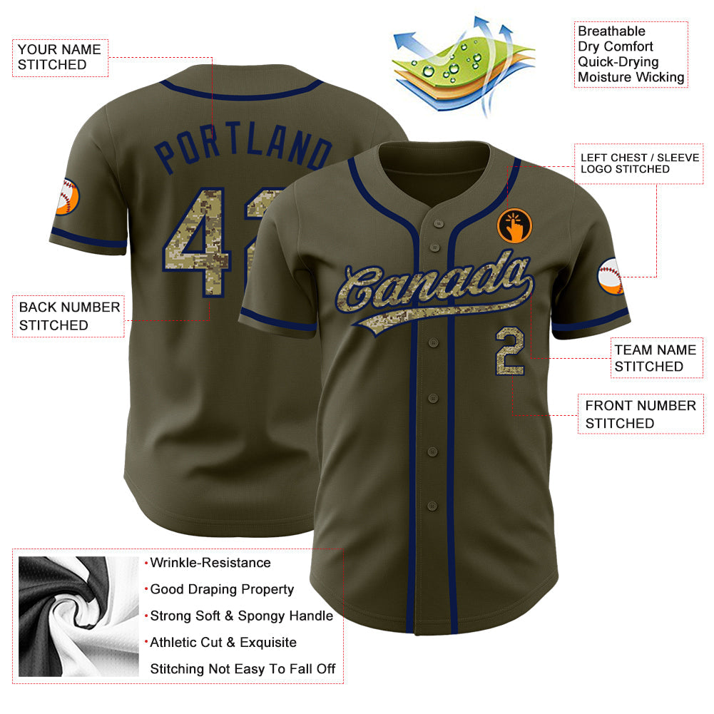 Custom Olive Camo-Navy Authentic Salute To Service Baseball Jersey - Sky-Custom