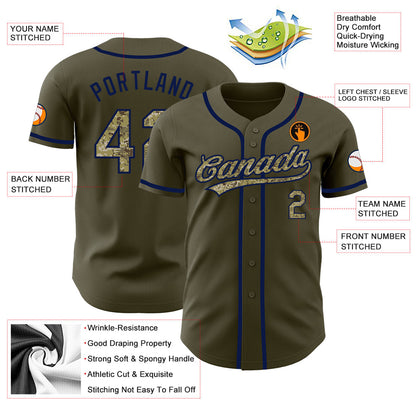 Custom Olive Camo-Navy Authentic Salute To Service Baseball Jersey - Sky-Custom