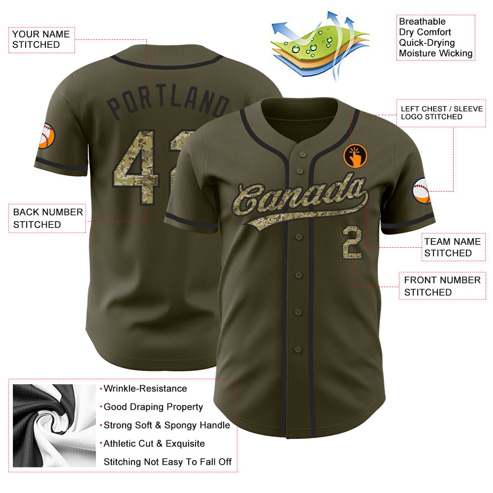Custom Olive Camo-Black Authentic Salute To Service Baseball Jersey - Sky-Custom