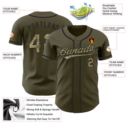 Custom Olive Camo-Black Authentic Salute To Service Baseball Jersey - Sky-Custom