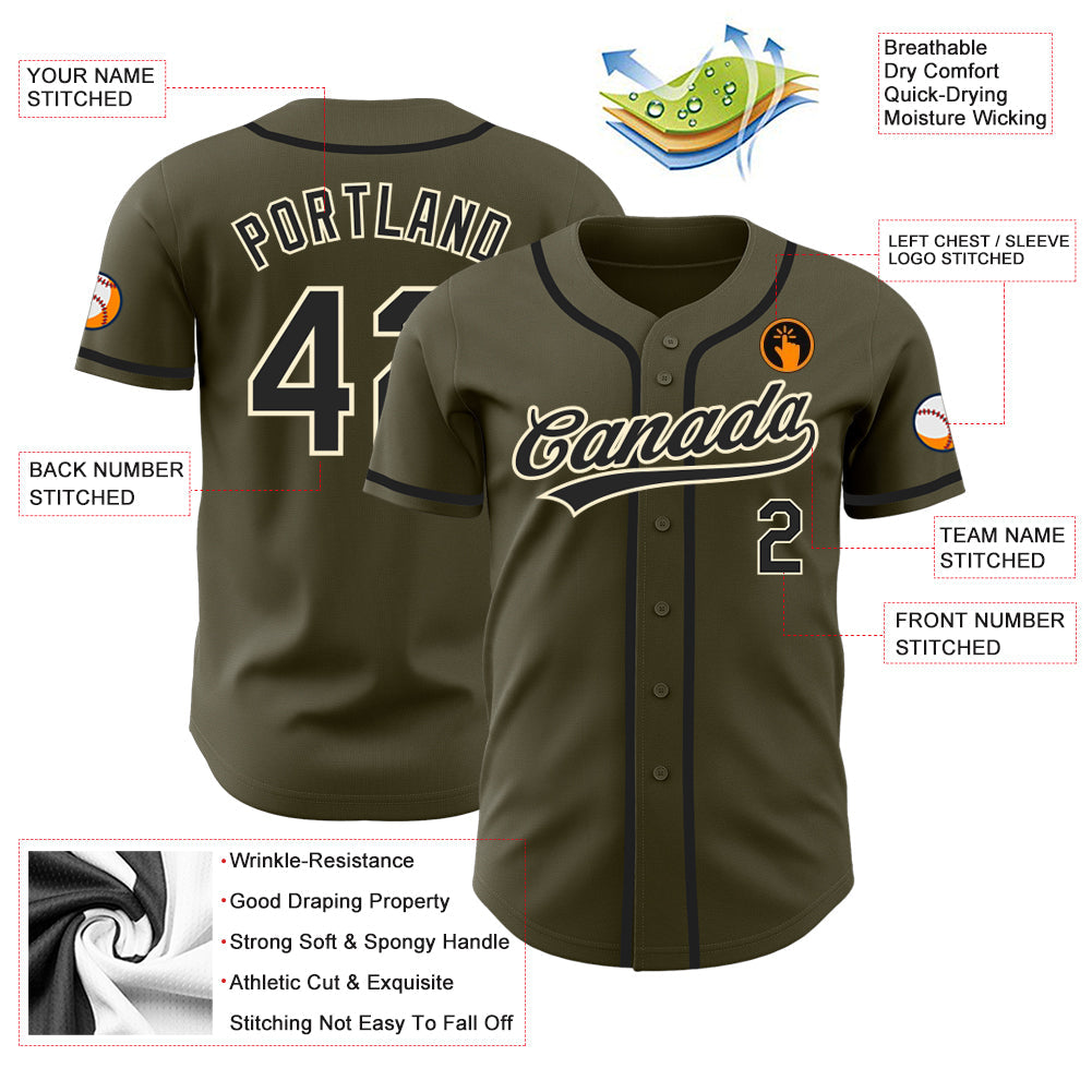 Custom Olive Black-Cream Authentic Salute To Service Baseball Jersey - Sky-Custom