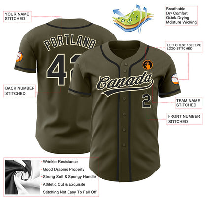 Custom Olive Black-Cream Authentic Salute To Service Baseball Jersey - Sky-Custom