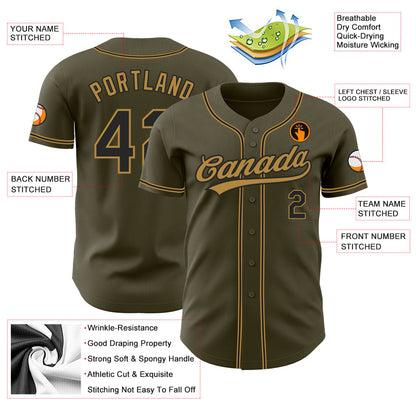 Custom Olive Black-Old Gold Authentic Salute To Service Baseball Jersey - Sky-Custom