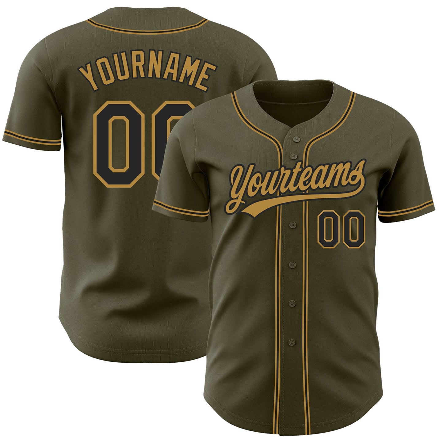 Custom Olive Black-Old Gold Authentic Salute To Service Baseball Jersey - Sky-Custom