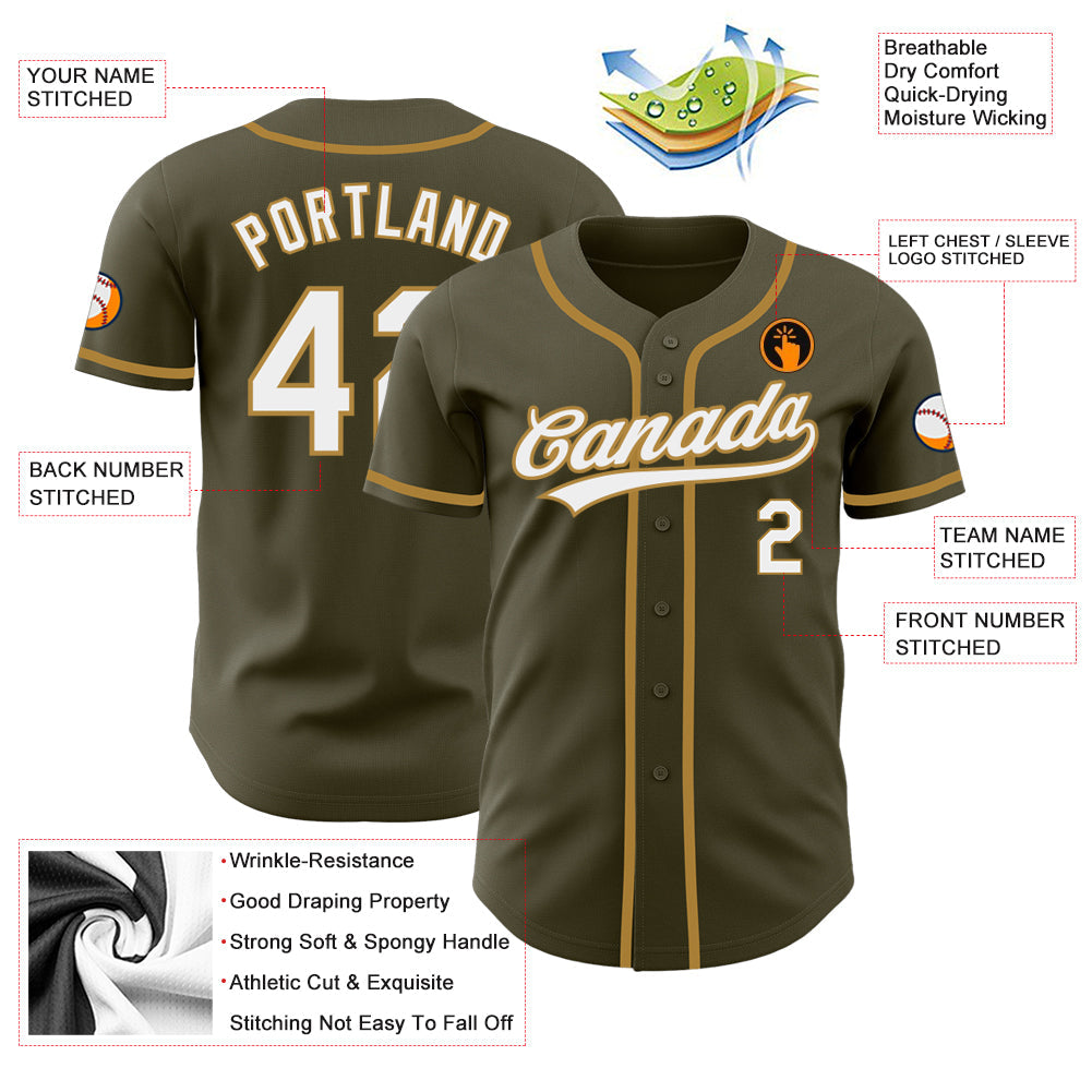 Custom Olive White-Old Gold Authentic Salute To Service Baseball Jersey - Sky-Custom