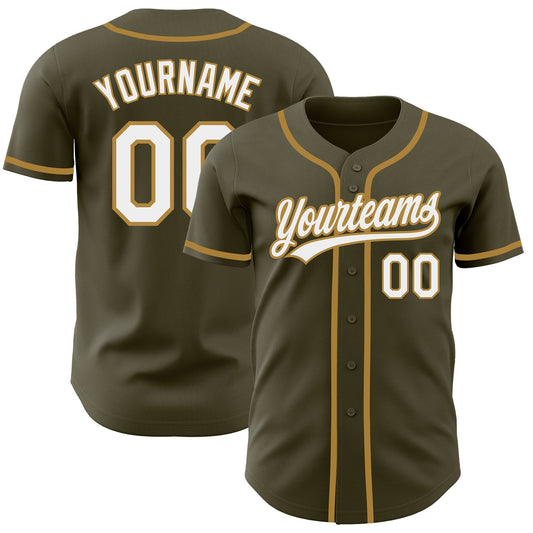 Custom Olive White-Old Gold Authentic Salute To Service Baseball Jersey - Sky-Custom