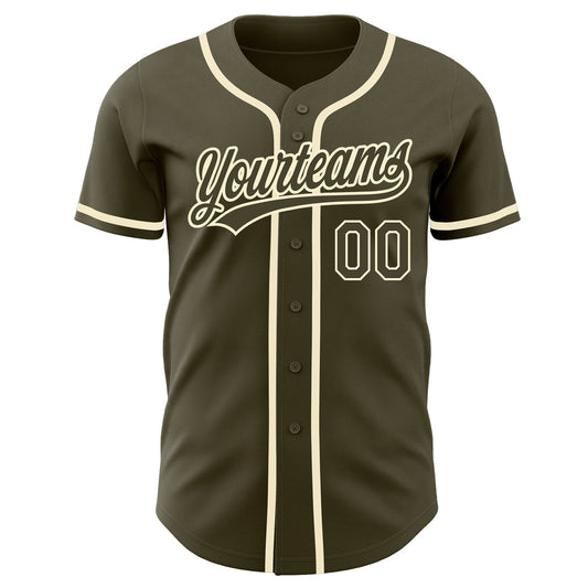 Custom Olive Olive-Cream Authentic Salute To Service Baseball Jersey - Sky-Custom