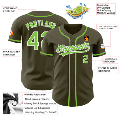 Custom Olive Neon Green-White Authentic Salute To Service Baseball Jersey - Sky-Custom