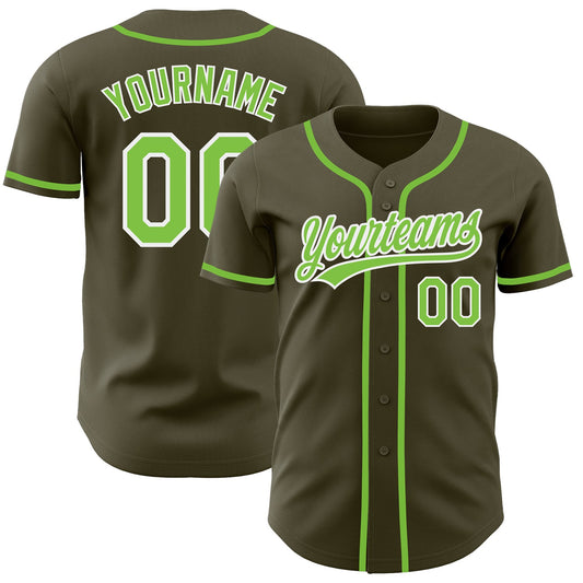 Custom Olive Neon Green-White Authentic Salute To Service Baseball Jersey - Sky-Custom