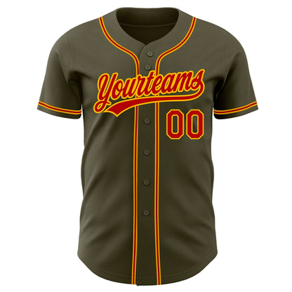 Custom Olive Red-Gold Authentic Salute To Service Baseball Jersey - Sky-Custom
