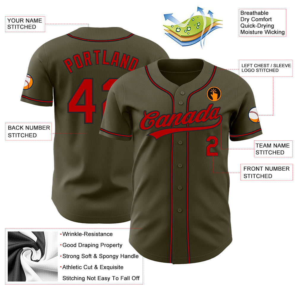 Custom Olive Red-Black Authentic Salute To Service Baseball Jersey - Sky-Custom