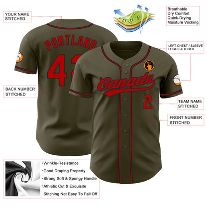 Custom Olive Red-Black Authentic Salute To Service Baseball Jersey - Sky-Custom
