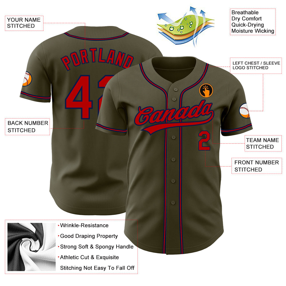 Custom Olive Red-Navy Authentic Salute To Service Baseball Jersey - Sky-Custom