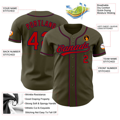 Custom Olive Red-Navy Authentic Salute To Service Baseball Jersey - Sky-Custom