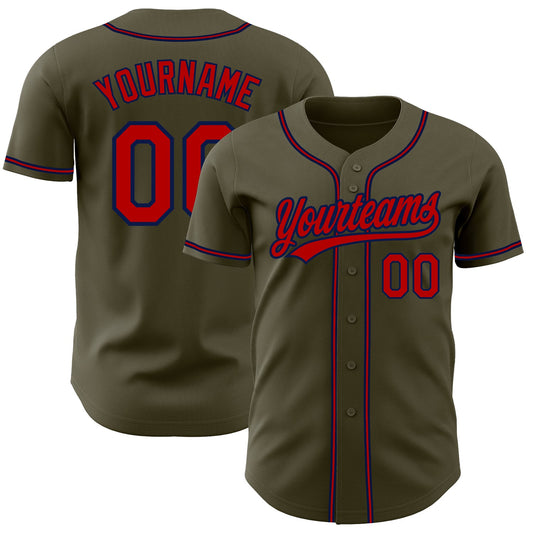 Custom Olive Red-Navy Authentic Salute To Service Baseball Jersey - Sky-Custom