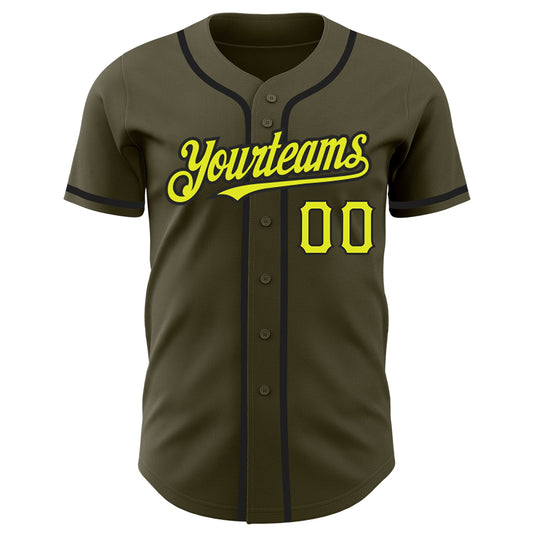 Custom Olive Neon Yellow-Black Authentic Salute To Service Baseball Jersey - Sky-Custom