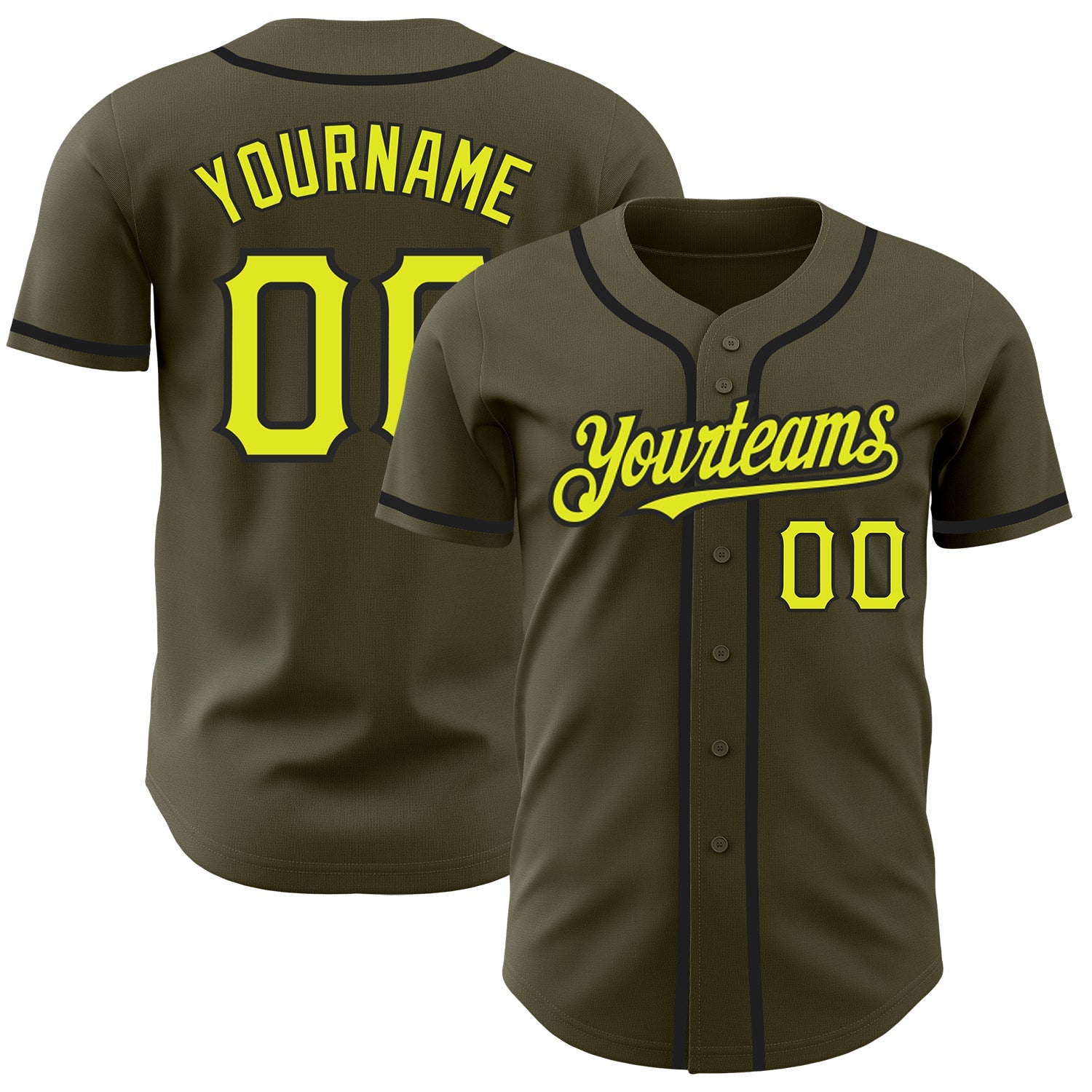 Custom Olive Neon Yellow-Black Authentic Salute To Service Baseball Jersey - Sky-Custom
