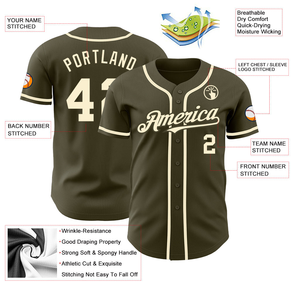 Custom Olive Cream Authentic Salute To Service Baseball Jersey - Sky-Custom