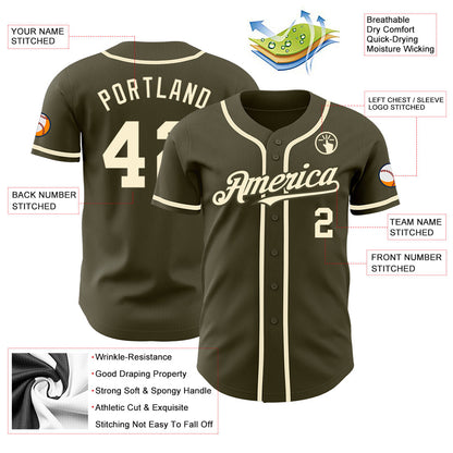 Custom Olive Cream Authentic Salute To Service Baseball Jersey - Sky-Custom
