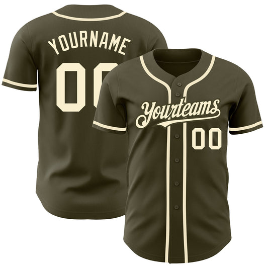 Custom Olive Cream Authentic Salute To Service Baseball Jersey - Sky-Custom